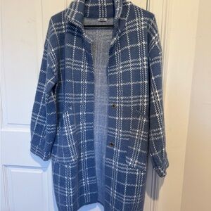 2Bella Blue and White Plaid Women's Pea Coat
